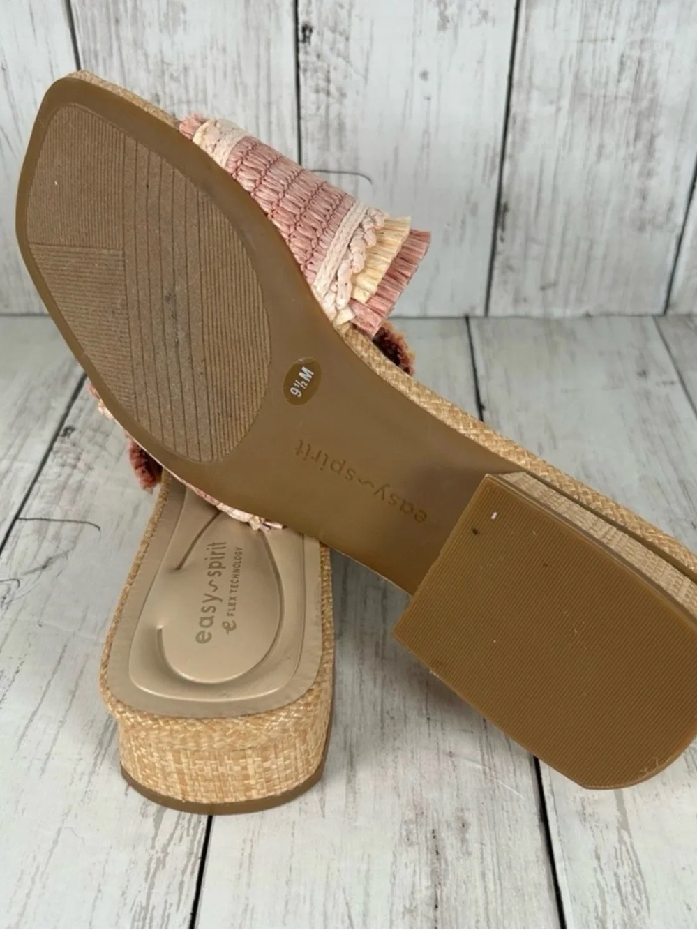Easy Spirit Graciela Raffia Block Heel Comfort Slide Sandal 9.5 NEW